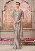 Monjolika Fashion Silver Shimmer Satin Silk Sequins Engagement Designer Saree | Grocsy