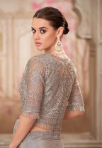 Monjolika Fashion Silver Shimmer Satin Silk Sequins Engagement Designer Saree | Grocsy