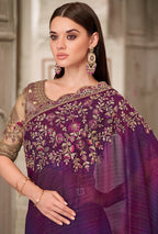 Monjolika Fashion Purple Satin Georgette Embroidered And Stone Work Trendy Saree | Grocsy