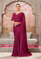 Monjolika Fashion Burgundy Satin Silk Embroidered Sangeet Designer Saree | Grocsy