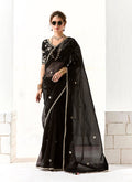 Monjolika Fashion Black Embroidered Sequins Sangeet Tissue Classic Saree | Grocsy
