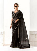 Monjolika Fashion Black Embroidered Sequins Sangeet Tissue Classic Saree | Grocsy
