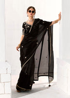 Monjolika Fashion Black Embroidered Sequins Sangeet Tissue Classic Saree | Grocsy