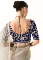 Monjolika Fashion Off White Embroidered Sequins Organza Tissue Contemporary Saree | Grocsy