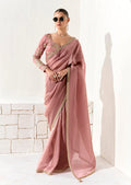 Monjolika Fashion Tissue Dusty Rose Embroidered Sequins Designer Saree | Grocsy