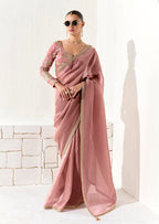 Monjolika Fashion Tissue Dusty Rose Embroidered Sequins Designer Saree | Grocsy