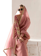 Monjolika Fashion Tissue Dusty Rose Embroidered Sequins Designer Saree | Grocsy
