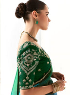 Monjolika Fashion Organza Tissue Embroidered Sequins Dark Green Traditional Saree | Grocsy