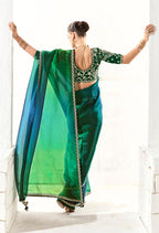 Monjolika Fashion Organza Tissue Embroidered Sequins Dark Green Traditional Saree | Grocsy