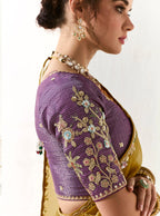 Monjolika Fashion Tissue Organza Mustard Embroidered Sequins Trendy Saree | Grocsy