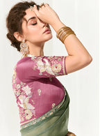 Monjolika Fashion Tissue Embroidered Sequins Classic Saree in Dark Sea Green | Grocsy