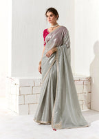 Monjolika Fashion Tissue Organza Light Grey Embroidered Sequins Designer Saree | Grocsy