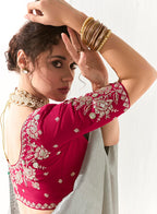 Monjolika Fashion Tissue Organza Light Grey Embroidered Sequins Designer Saree | Grocsy