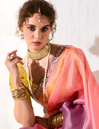 Monjolika Fashion Tissue Organza Pink and Purple Embroidered Trendy Saree | Grocsy