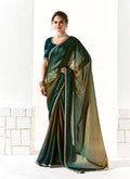 Monjolika Fashion Embroidered Sequins Tissue Organza Contemporary Saree in Dark Teal | Grocsy