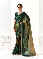 Monjolika Fashion Embroidered Sequins Tissue Organza Contemporary Saree in Dark Teal | Grocsy