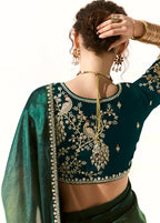 Monjolika Fashion Embroidered Sequins Tissue Organza Contemporary Saree in Dark Teal | Grocsy