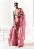 Monjolika Fashion Tissue Embroidered Border Designer Saree in Pink | Grocsy