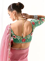 Monjolika Fashion Tissue Embroidered Border Designer Saree in Pink | Grocsy
