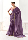 Monjolika Fashion Tissue Embroidered Sequins Lilac Traditional Saree | Grocsy