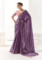Monjolika Fashion Tissue Embroidered Sequins Lilac Traditional Saree | Grocsy