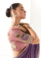 Monjolika Fashion Tissue Embroidered Sequins Lilac Traditional Saree | Grocsy