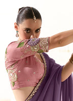 Monjolika Fashion Tissue Embroidered Sequins Lilac Traditional Saree | Grocsy