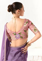 Monjolika Fashion Tissue Embroidered Sequins Lilac Traditional Saree | Grocsy