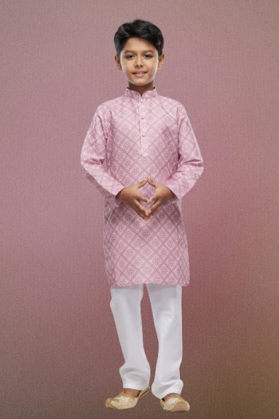 Raivat Ethnic Cotton Digital Print Kids Kurta Pajama In Onion Pink Colour | Grocsy