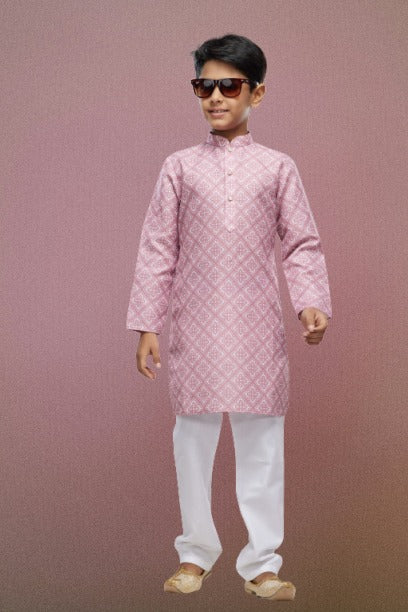 Raivat Ethnic Cotton Digital Print Kids Kurta Pajama In Onion Pink Colour | Grocsy