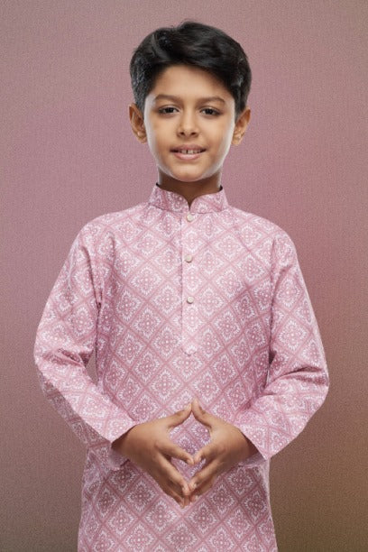 Raivat Ethnic Cotton Digital Print Kids Kurta Pajama In Onion Pink Colour | Grocsy