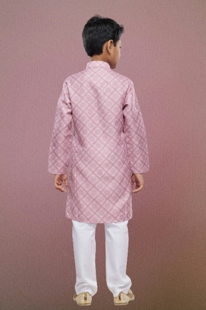 Raivat Ethnic Cotton Digital Print Kids Kurta Pajama In Onion Pink Colour | Grocsy
