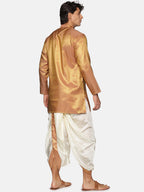 Sethukrishna Men Gold-Toned Striped Kurta with Dhoti Pants | Grocsy