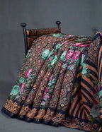 Shades Of Navy Blue Floral Design Semi Chanderi Saree By Gayathri Reddy Designer Studio | Grocsy