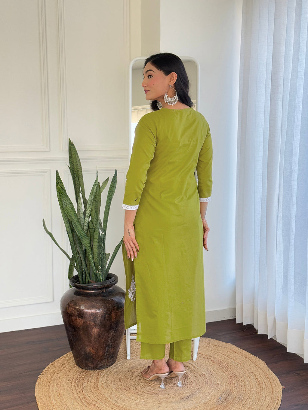 The52 Chikankari Work with Pure Cotton Fabric Straight Kurta, Pant and Dupatta Set | Grocsy