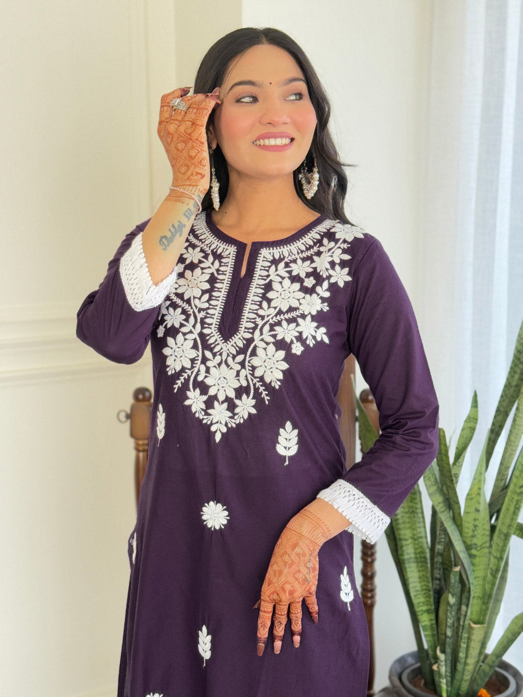 The52 Chikankari Work with Pure Cotton Fabric Straight Kurta, Pant and Dupatta Set | Grocsy