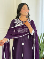 The52 Chikankari Work with Pure Cotton Fabric Straight Kurta, Pant and Dupatta Set | Grocsy