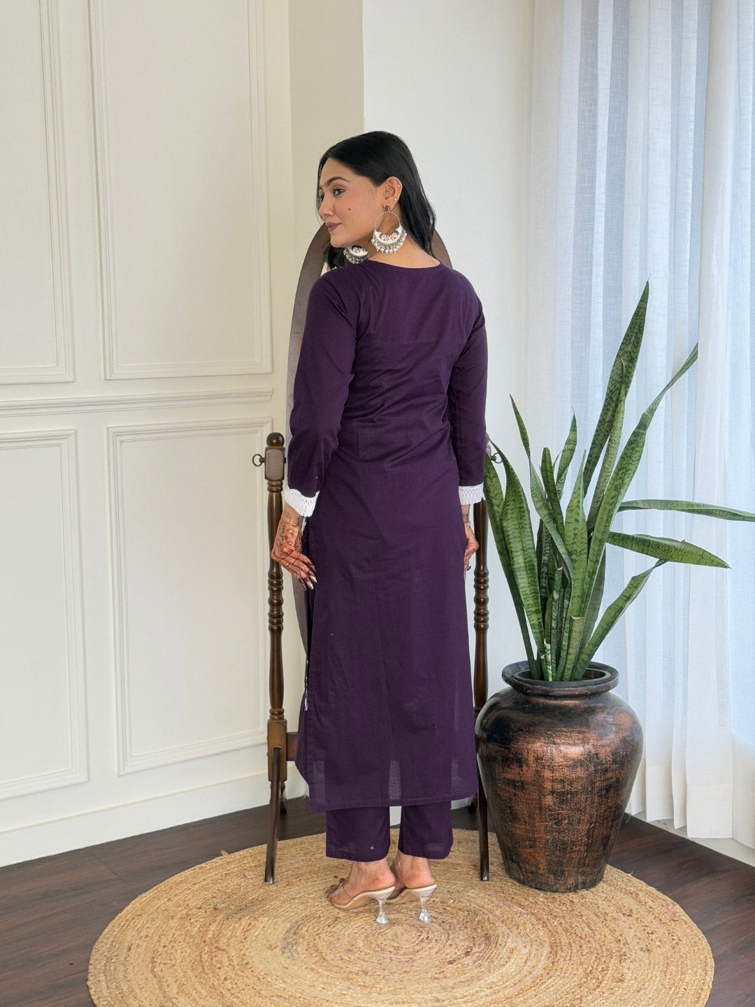 The52 Chikankari Work with Pure Cotton Fabric Straight Kurta, Pant and Dupatta Set | Grocsy