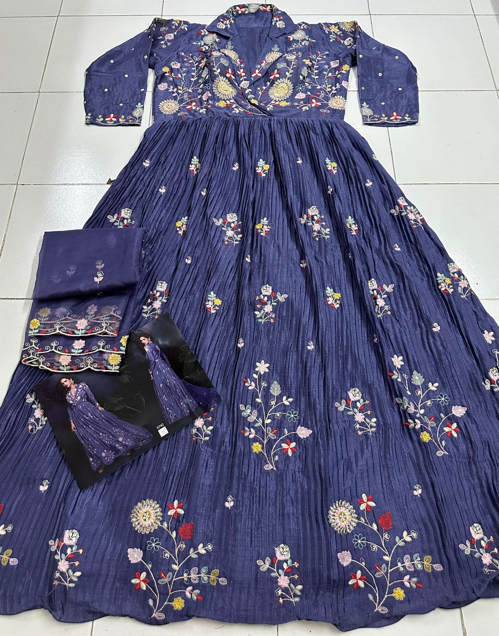 Anaita Dark Lavender Heavy Chinon With Embroidery Stitched Gown | Grocsy