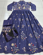 Anaita Dark Lavender Heavy Chinon With Embroidery Stitched Gown | Grocsy
