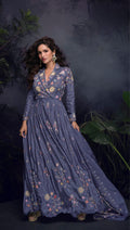 Anaita Dark Lavender Heavy Chinon With Embroidery Stitched Gown | Grocsy