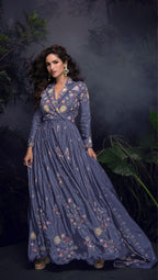 Anaita Dark Lavender Heavy Chinon With Embroidery Stitched Gown | Grocsy