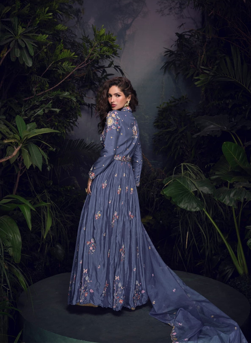 Anaita Dark Lavender Heavy Chinon With Embroidery Stitched Gown | Grocsy