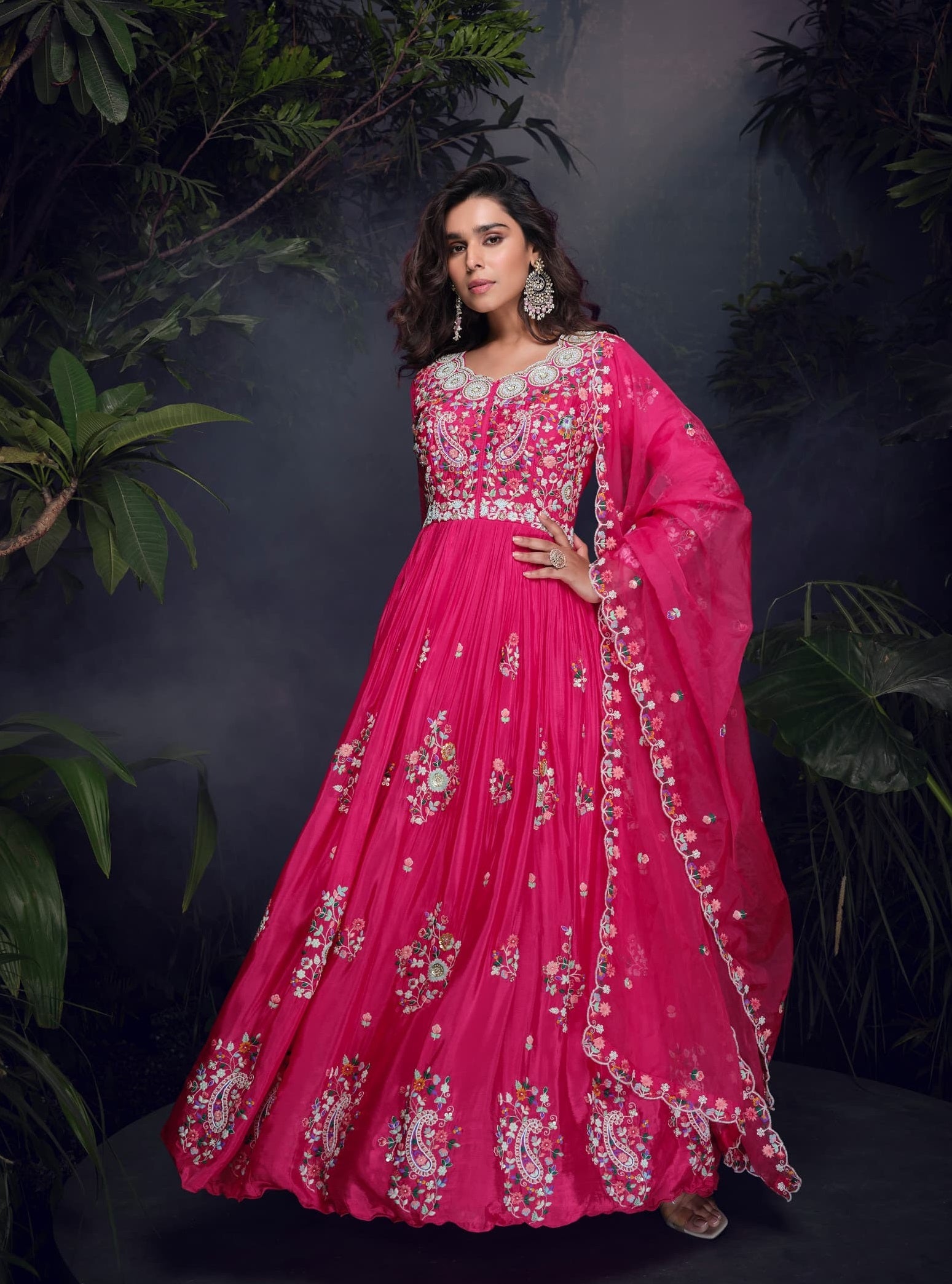 Anaita Pink Heavy Chinon With Embroidery Stitched Gown | Grocsy