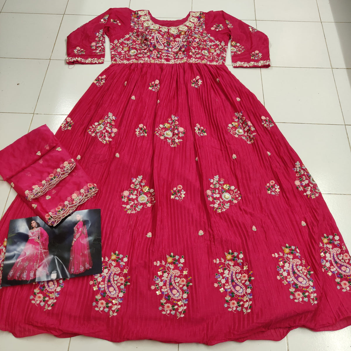 Anaita Pink Heavy Chinon With Embroidery Stitched Gown | Grocsy