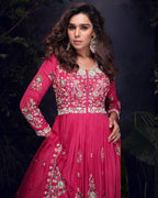 Anaita Pink Heavy Chinon With Embroidery Stitched Gown | Grocsy