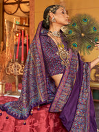 Monjolika Fashion Silk Blend Dark Purple Printed Contemporary Saree | Grocsy