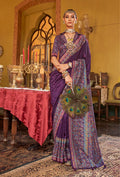 Monjolika Fashion Silk Blend Dark Purple Printed Contemporary Saree | Grocsy