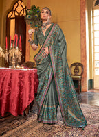 Monjolika Fashion Silk Blend Green Printed Contemporary Saree | Grocsy