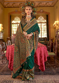 Monjolika Fashion Silk Blend Dark Green Printed Contemporary Saree | Grocsy
